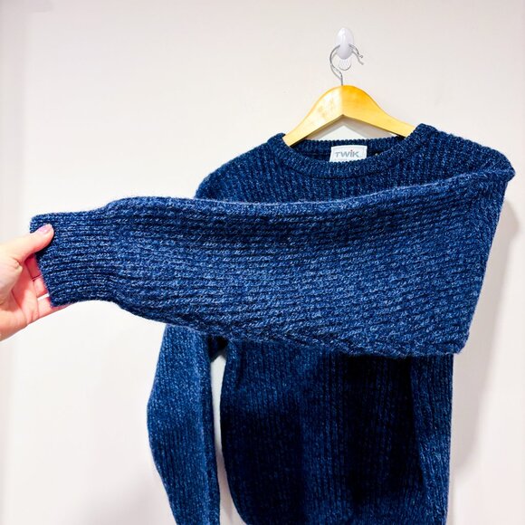 TWIK by SIMONS Navy Wool Sweater Textured Knit Cozy Crewneck | Small * - Picture 6 of 8